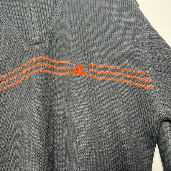 VTG 90s Adidas Men Sweater Large Japan Black Orange Thick Knit Stripe 1/4 Zip - Picture 10 of 12